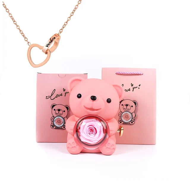 Cute Bear Gift Box with Heart Necklace and Chain [Valentine Delivery Guaranteed❤️]