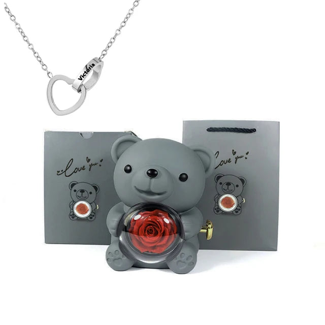 Cute Bear Gift Box with Heart Necklace and Chain [Valentine Delivery Guaranteed❤️]