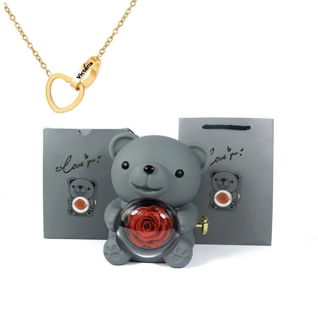 Cute Bear Gift Box with Heart Necklace and Chain [Valentine Delivery Guaranteed❤️]