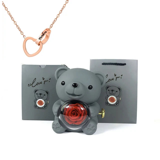 Cute Bear Gift Box with Heart Necklace and Chain [Valentine Delivery Guaranteed❤️]