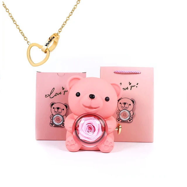 Cute Bear Gift Box with Heart Necklace and Chain [Valentine Delivery Guaranteed❤️]