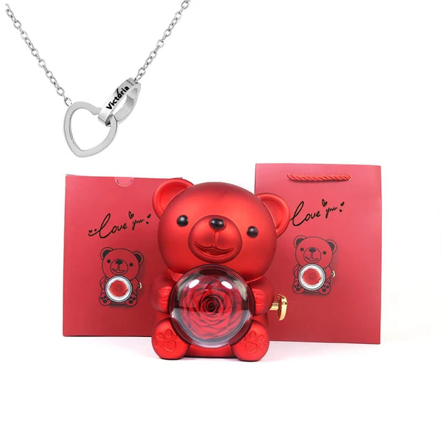 Cute Bear Gift Box with Heart Necklace and Chain [Valentine Delivery Guaranteed❤️]