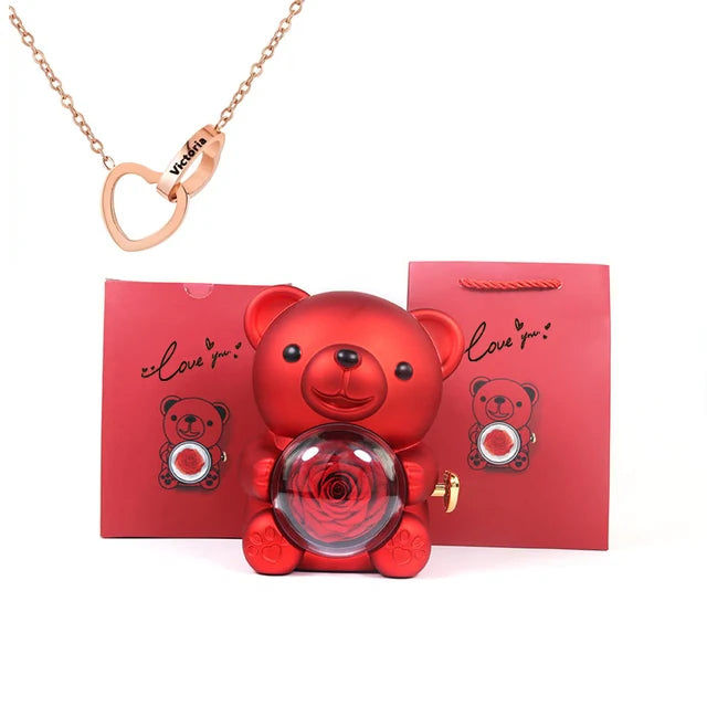 Cute Bear Gift Box with Heart Necklace and Chain [Valentine Delivery Guaranteed❤️]