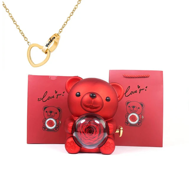 Cute Bear Gift Box with Heart Necklace and Chain [Valentine Delivery Guaranteed❤️]