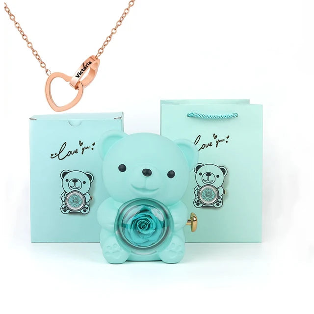 Cute Bear Gift Box with Heart Necklace and Chain [Valentine Delivery Guaranteed❤️]