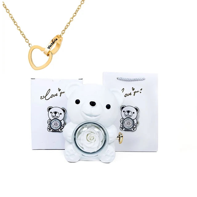 Cute Bear Gift Box with Heart Necklace and Chain [Valentine Delivery Guaranteed❤️]