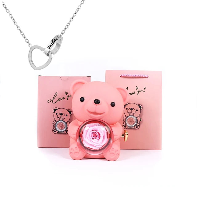 Cute Bear Gift Box with Heart Necklace and Chain [Valentine Delivery Guaranteed❤️]