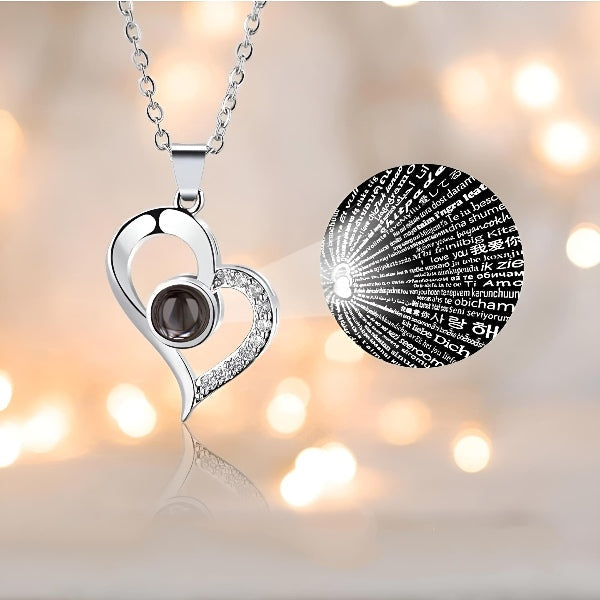 Eternal Rose & Heart Necklace Rose Flowers Gift with I Love You in 100 Languages