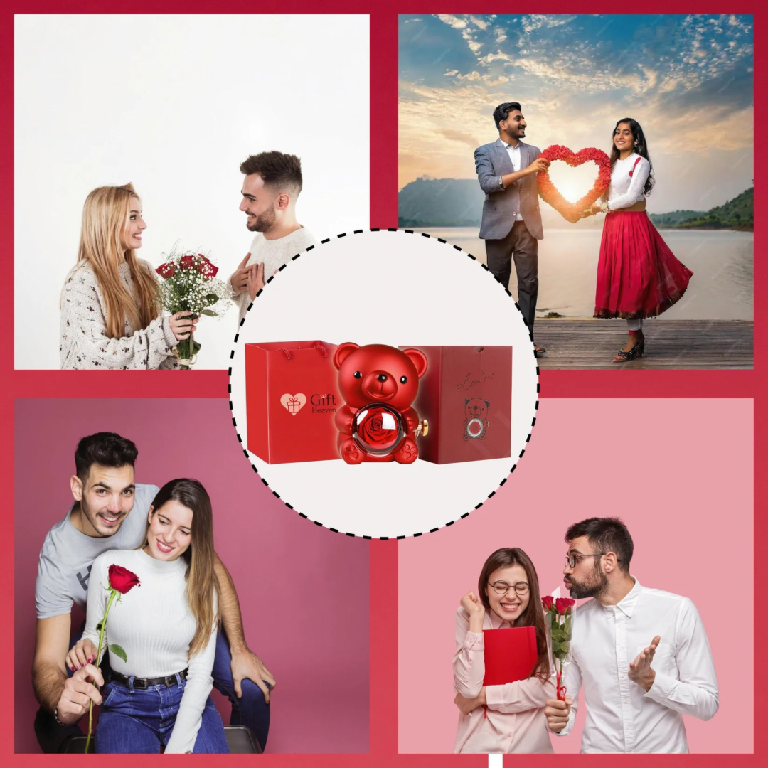 Cute Bear Gift Box with Heart Necklace and Chain [Valentine Delivery Guaranteed❤️]