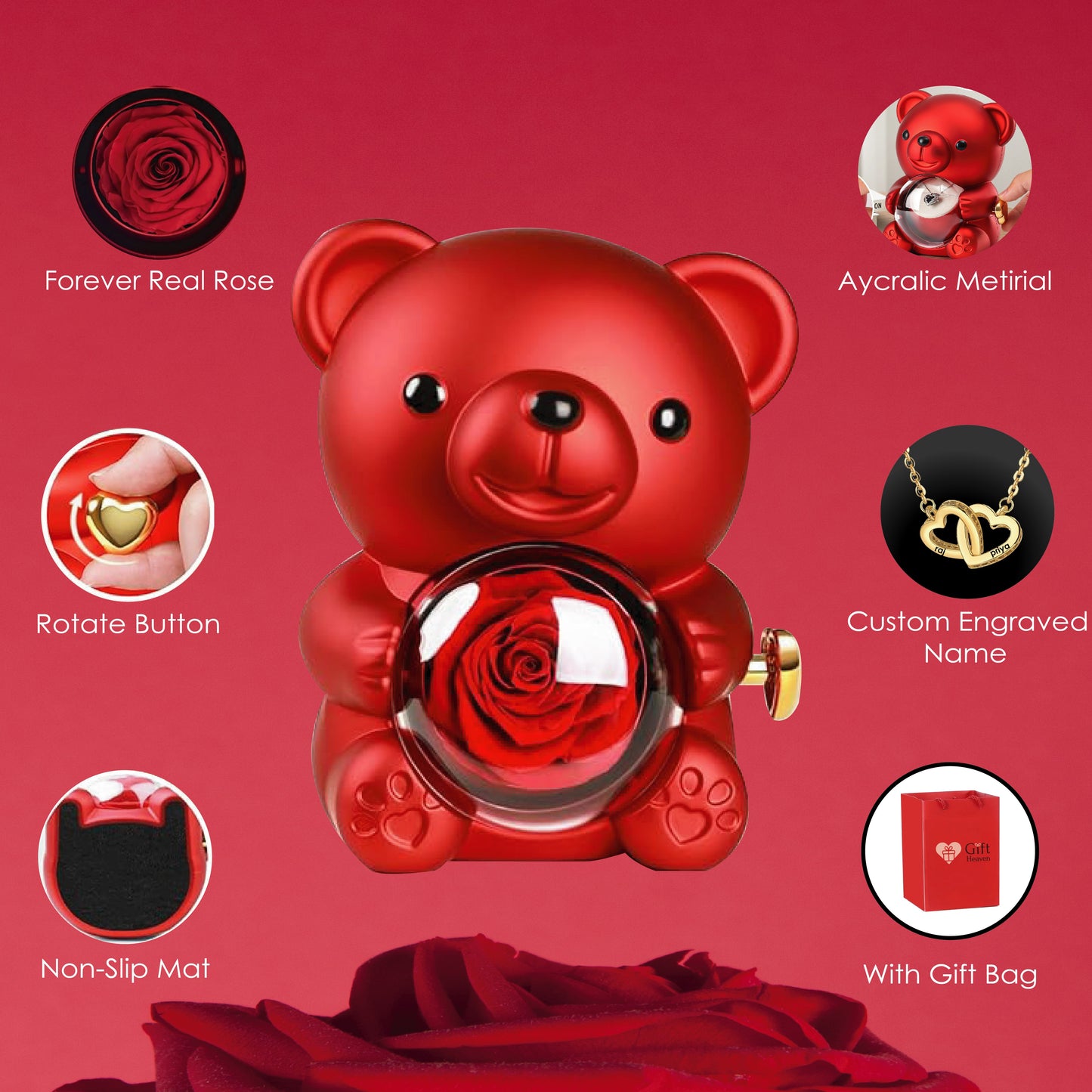 Cute Bear Gift Box with Heart Necklace and Chain [Valentine Delivery Guaranteed❤️]